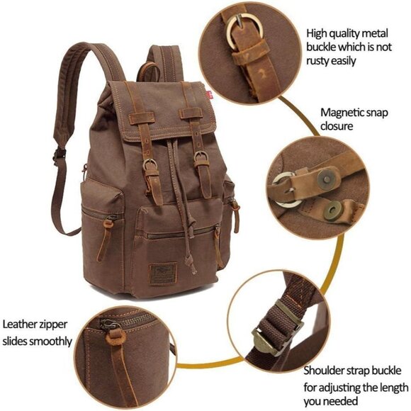 ❤️Mens Vintage Canvas Backpack  Stylish Trendy Rucksack Knapsack Daily Use - Picture 5 of 10